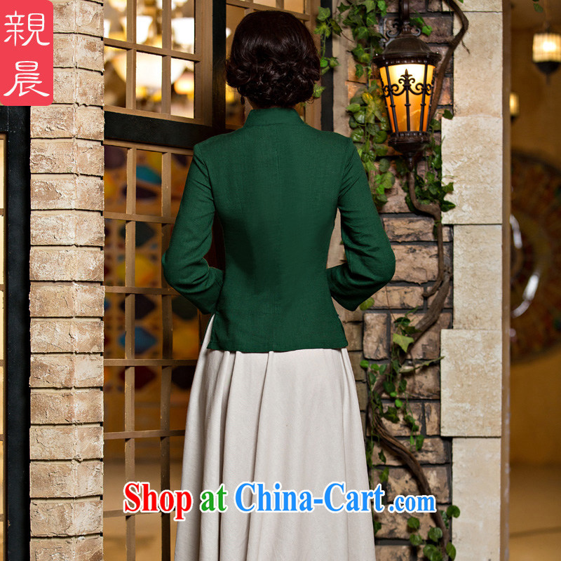pro-am 2015 new Chinese cheongsam dress shirt summer female daily ethnic wind Chinese improved fashion cheongsam dress dark green 9 the cuff a flower + White skirt in 2 XL, the pro-am, and, shopping on the Internet