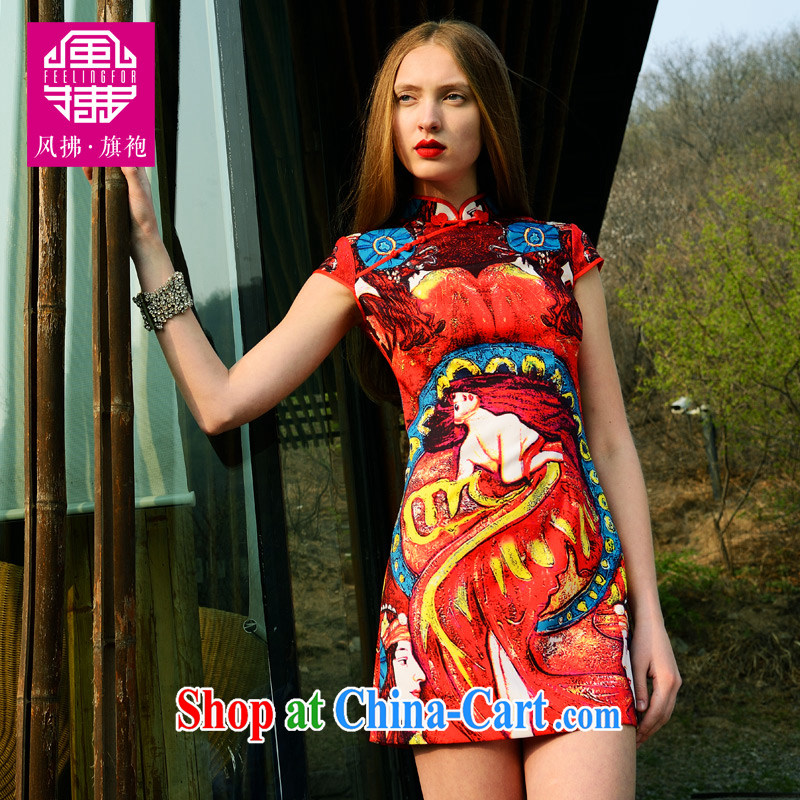 Wind Blowing short cheongsam dress 2015 new summer improved stylish upscale summer Chinese qipao on Lao dresses red XXL