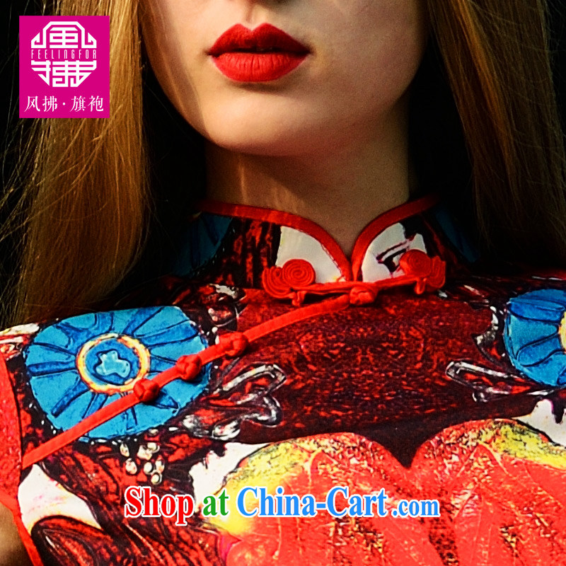 Wind Blowing short cheongsam dress 2015 new, improved summer stylish upscale summer Chinese qipao on Lao dresses red XXL, wind blowing (feelingfor), online shopping